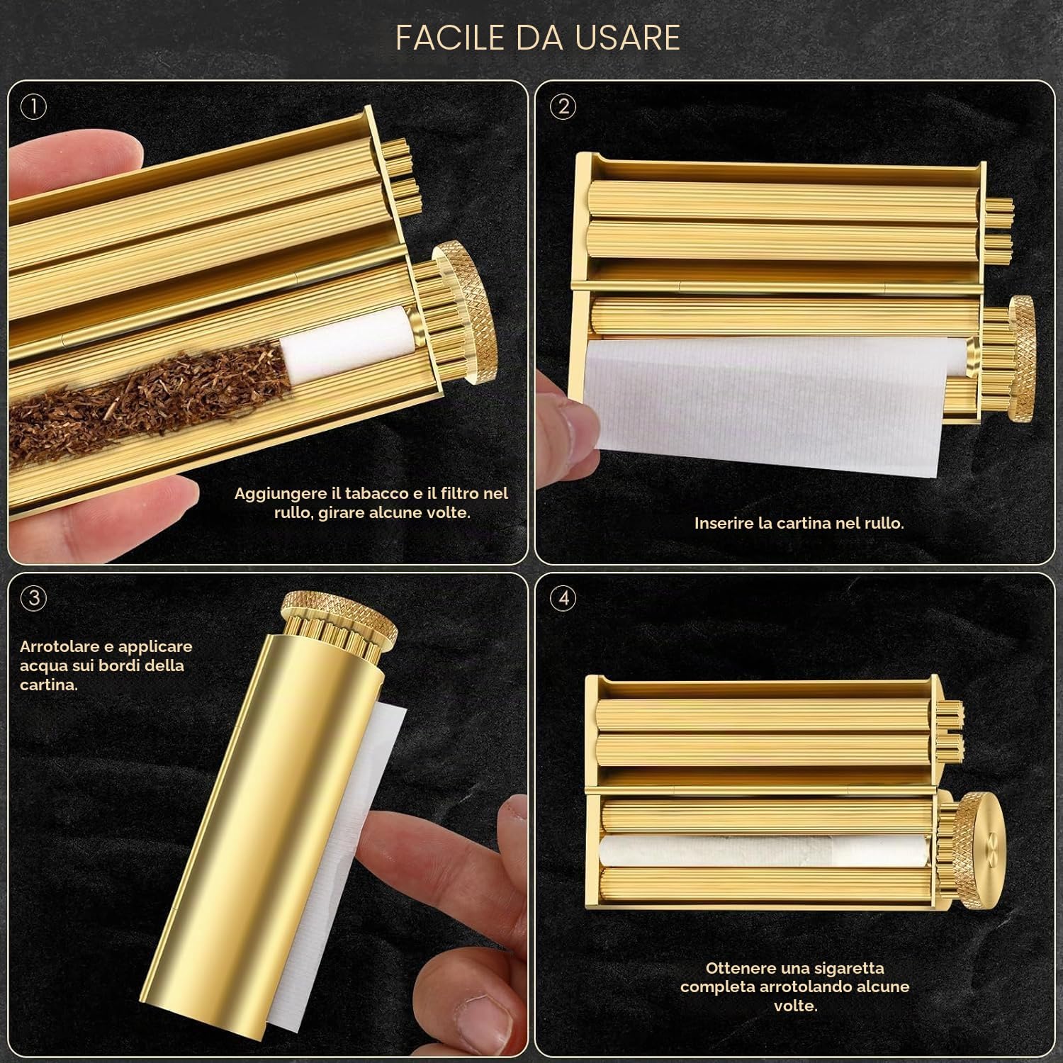 Rullo per Sigarette Vintage, Rullo per Sigarette in Ottone Rullo, Laminatoio per Sigarette in Rame Puro Fatto a Mano Supporta Carta per Sigarette da 70 mm,Round,ZA