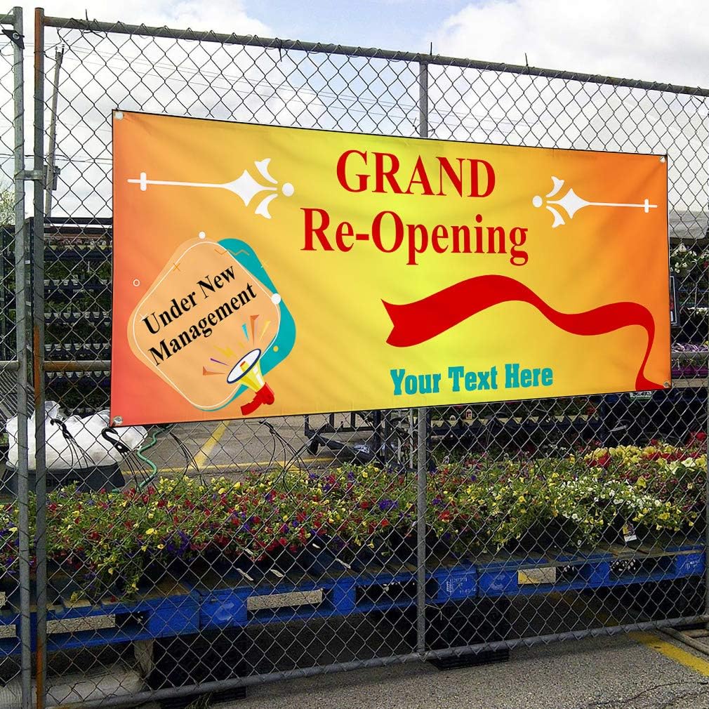 Custom Industrial Vinyl Banner Multiple Sizes Under New Management Grand Re-Opening Personalized Text Business Outdoor Weatherproof Yard Signs Orange 4 Grommets 16x40Inches
