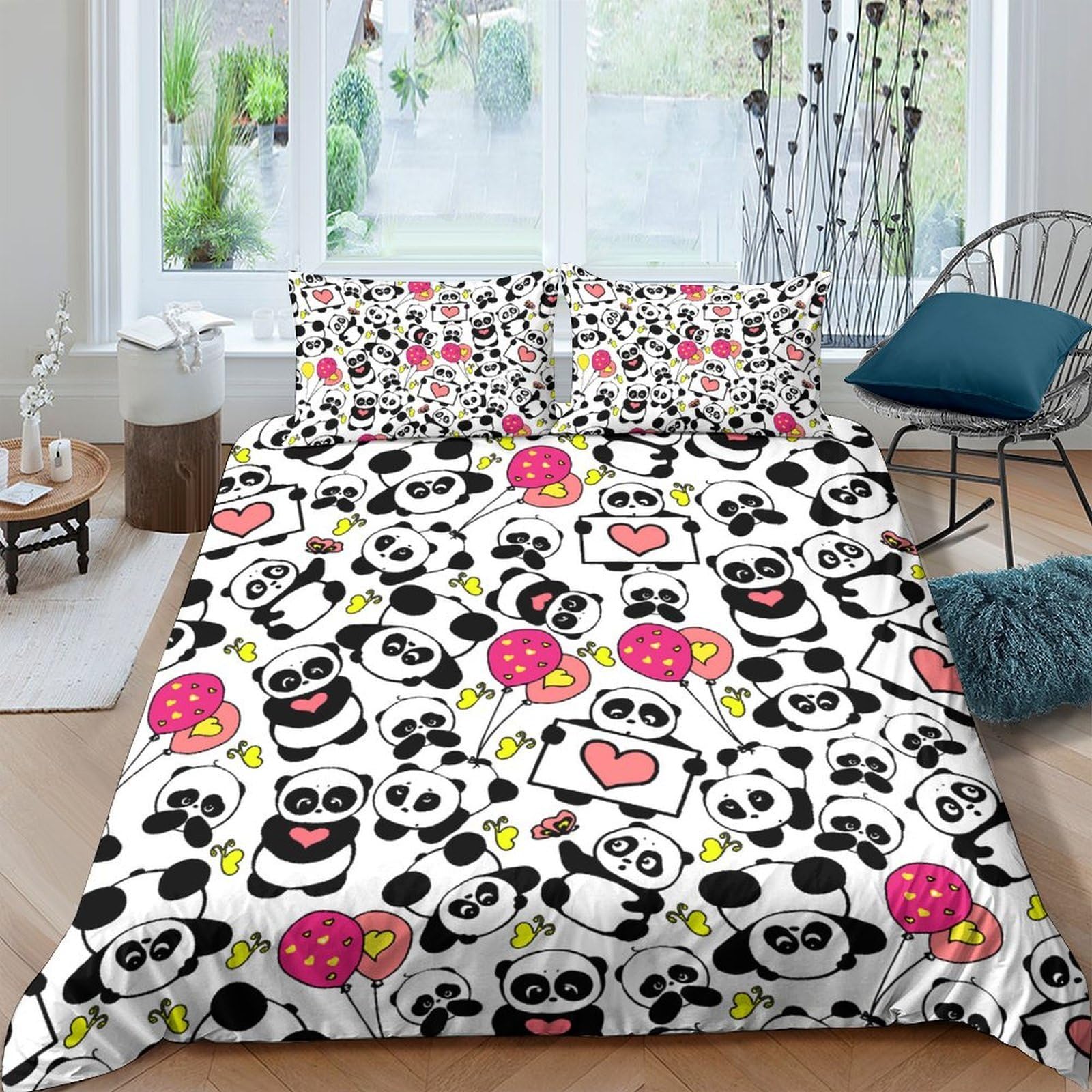 Ctjqhvkz Style-8 3D Printed Cartoon Panda Fitted Sheet Microfiber Soft Colorful Balloon Mattress Cover For Bedroom Guest Room Decor Single（135X200cm）