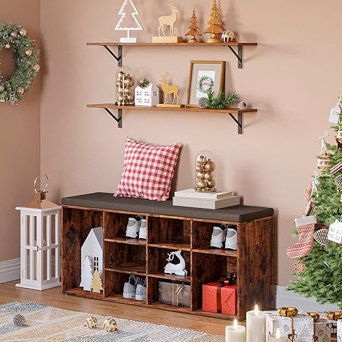 Miniatura 3 de DINZI LVJ Banco de almacenamiento de zapatos con cojín y paquete de estante de pared largo, banco de zapatos de 12 cubos, estante de almacenamiento