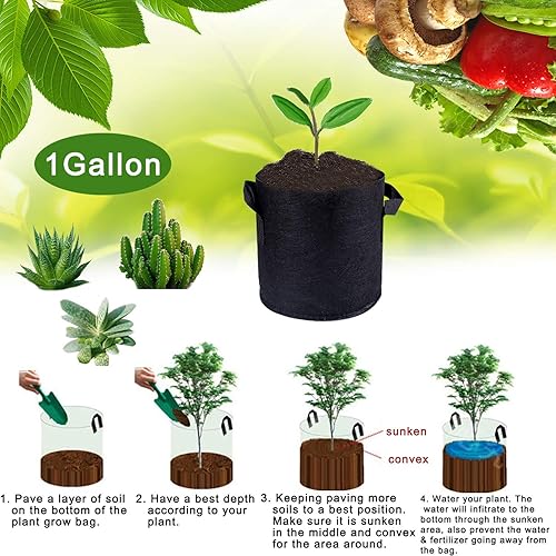 Miniatura 4 de JES&MEDIS Paquete de 12 bolsas de cultivo de plantas de 1 galón, tela gruesa no tejida, macetas con asas, contenedor de jardín, color negro (1