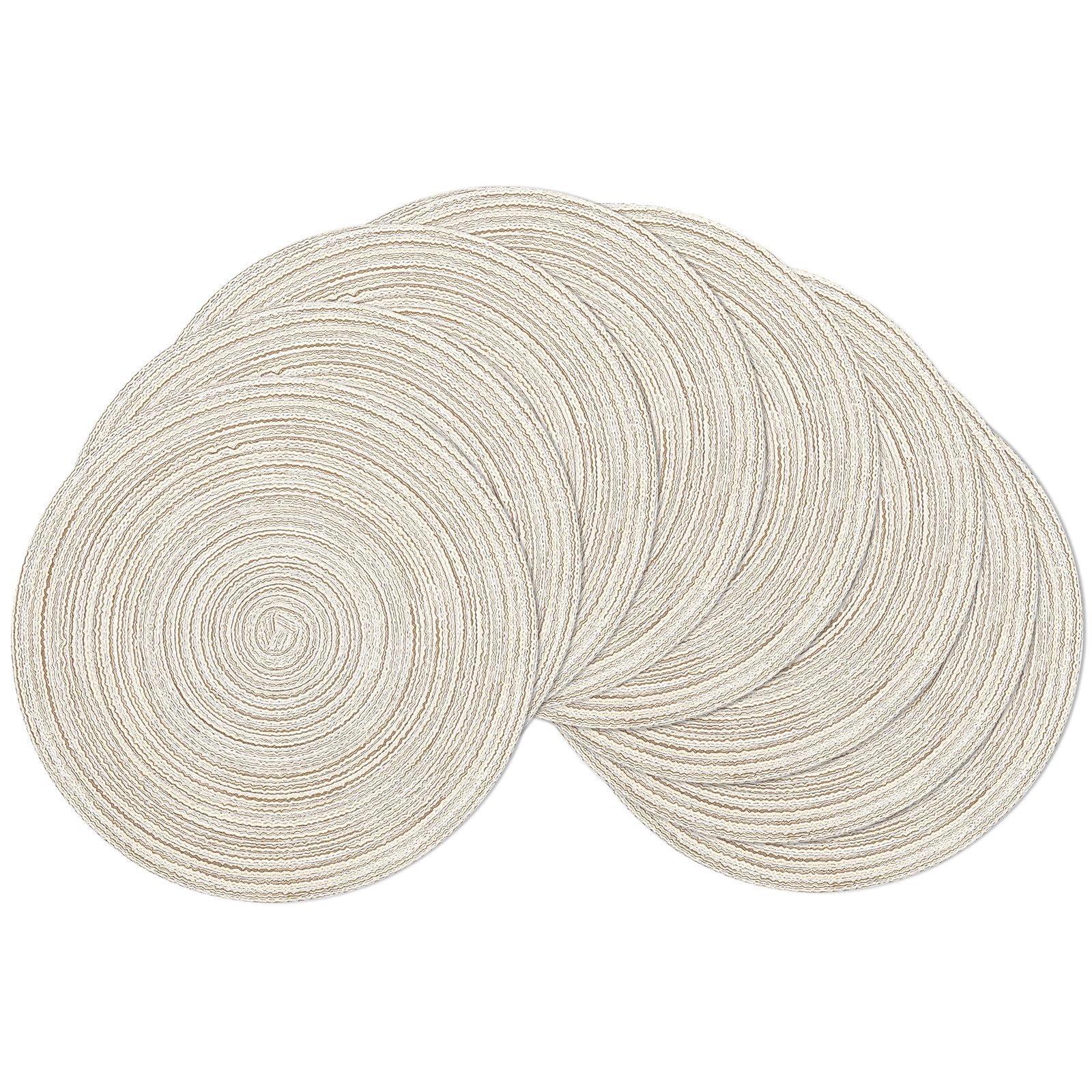 SHACOS Placemats Set of 8 Round Braided Place Mats 15 inch Washable Table Mats for Home Wedding Holiday Party (Ivory, 8)