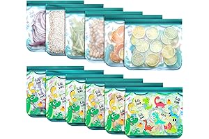 12 Pack Dinosaur Reusable Silicone Ziploc Bags for Kids