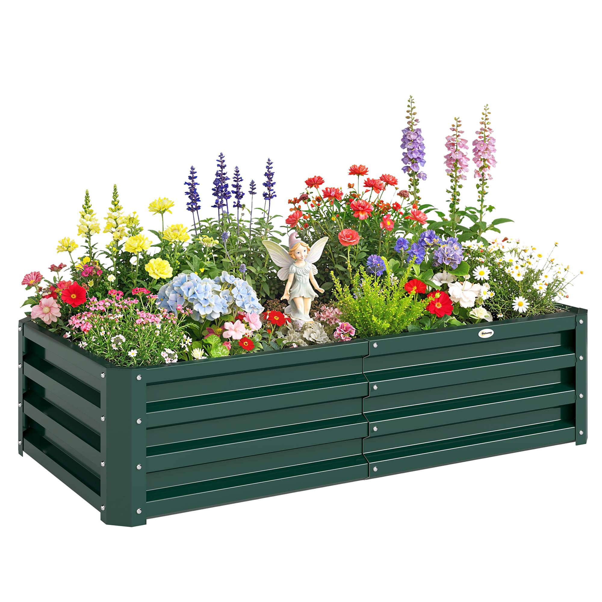 Outsunny Letto per Orto Rialzato da Esterno 182L, Fioriera da Balcone in Acciaio Galvanizzato con Fondo Aperto, per Piante, Fiori e Verdure, 120x60x30.5cm, Verde