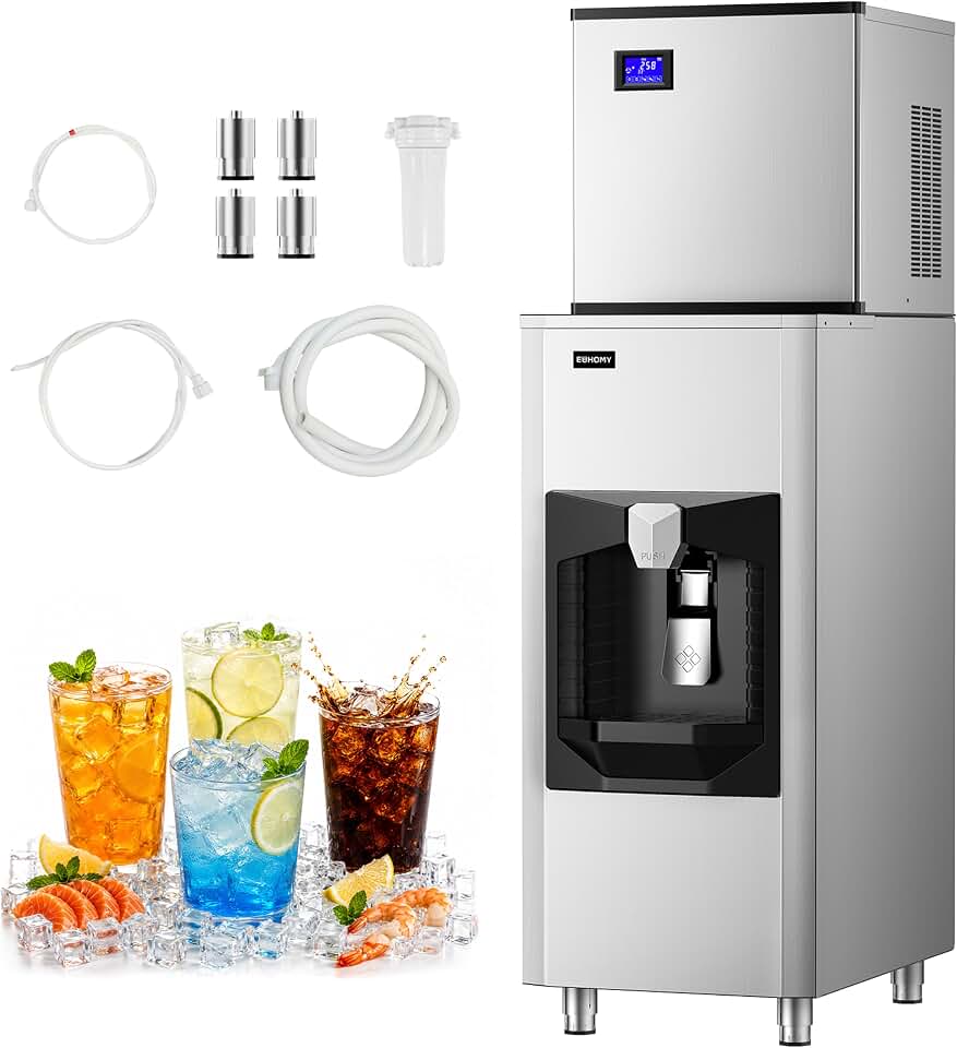 EUHOMY Commercial Ice Maker Machine 500Lb/24H, Ice Ready in 10-15 min,SECOP Compressor, Industrial Ice Machine with 130Lbs Automatic Ice Bin Dispenser, Ice Maker Machine for Hotel/Restaurant/Business