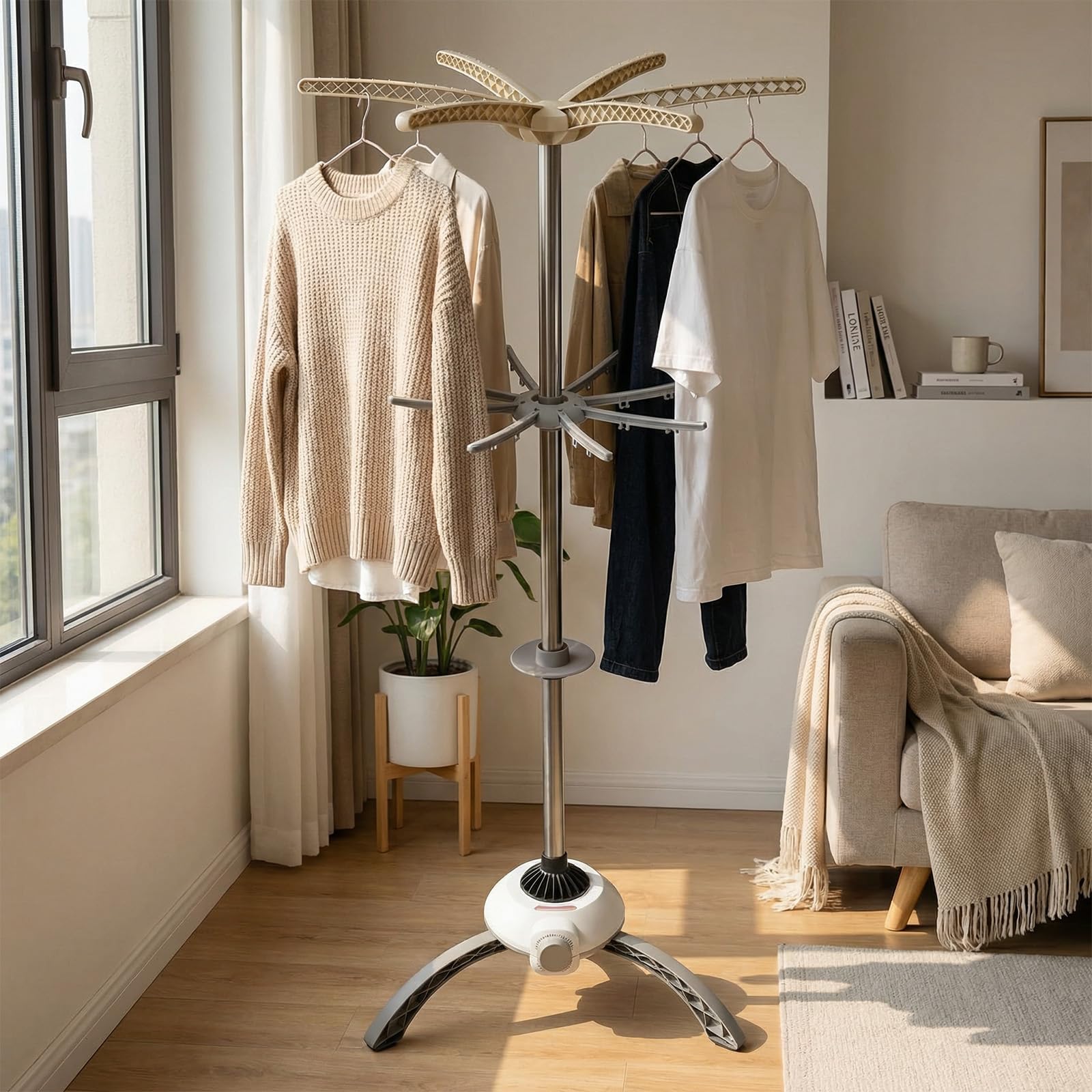 Portable Electric Clothes Dryer, 1000W Compact Clothes Airer with Cover, 2-layer 12kg Indoor Home Dorms Wet Laundry Warm Air Drying, Portable Dryer for Apartment Dorm Travel — view 9