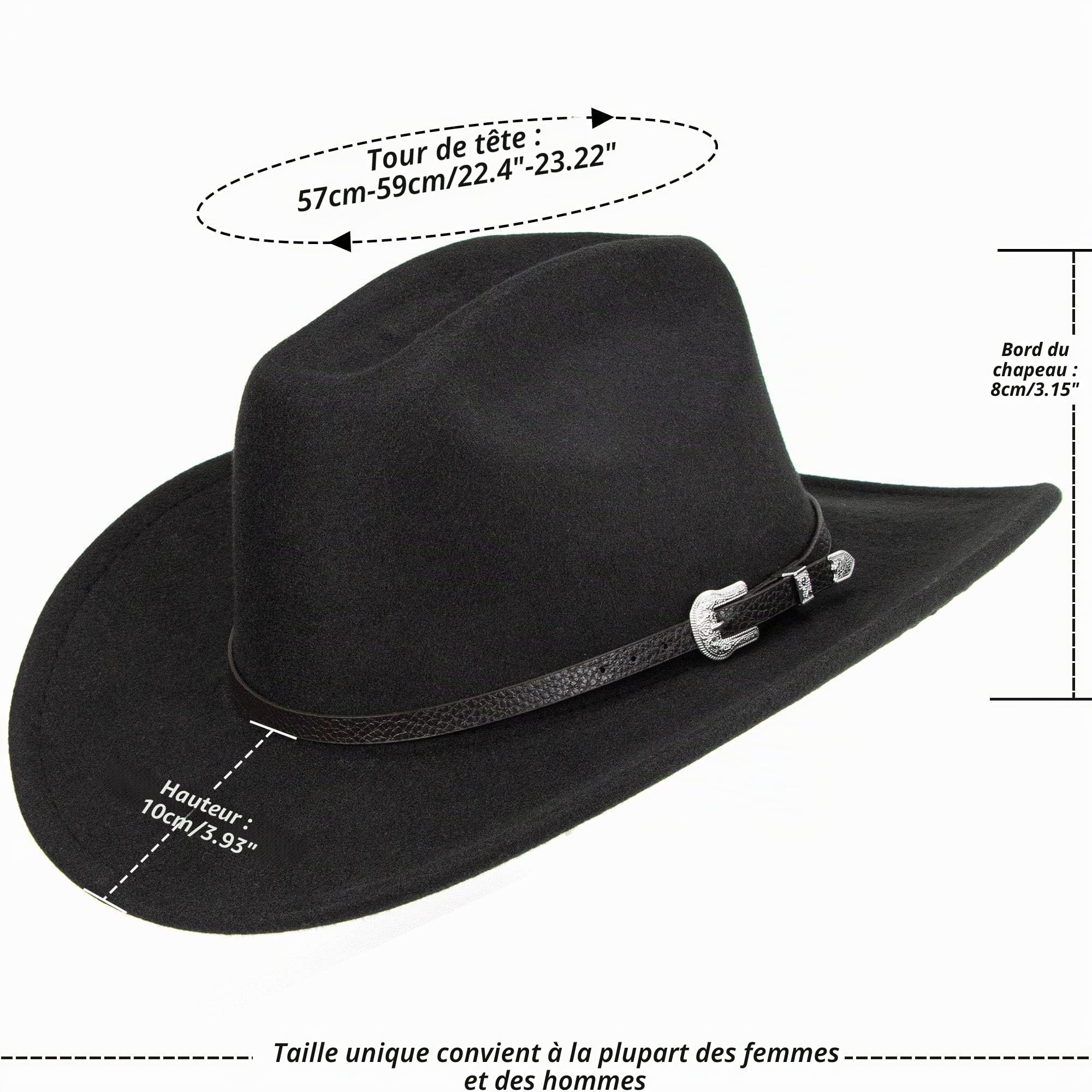 INOGIH Chapeau Fedora de cowboy occidental avec fermeture à enfiler pour l'extérieur à large bord (taille M)