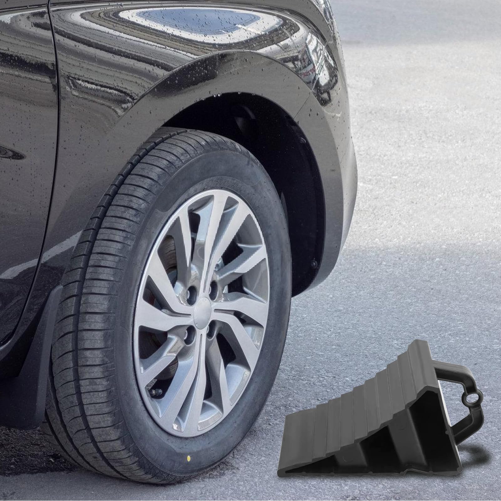 Cuña de rueda con mango: 4 piezas negro antideslizante portátil cuñas remolques, 20 x 12 x 11 cm plástico cuña de rueda cuña de freno cuña de freno para caravana cuñas de freno para remolque