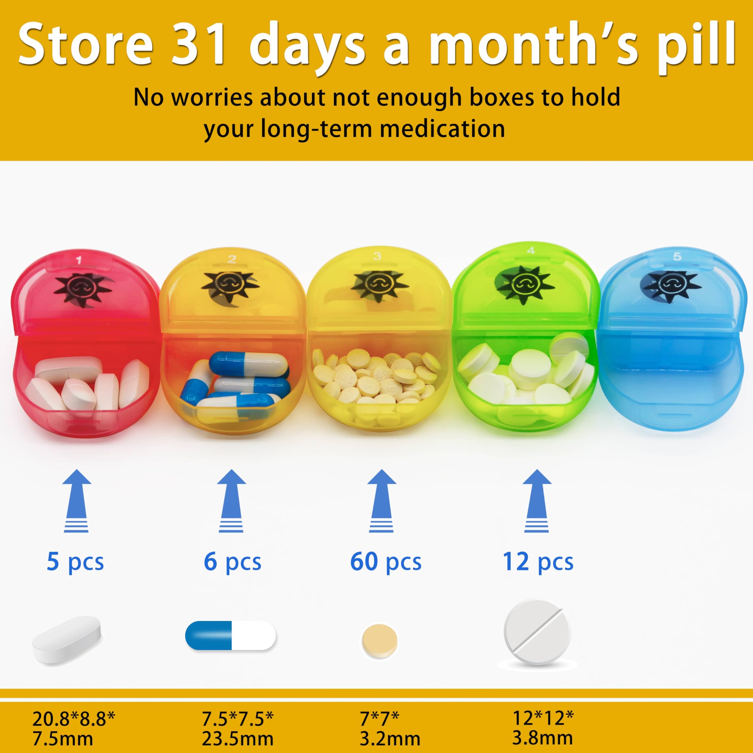 Monatliche Pillendose, 31 Tage morgens und abends täglich, 32 Fächer, 2-mal täglich, Pillendosierbehälter für Vitamine, Nahrungsergänzungsmittel und Medikamente, 4-wöchige Pillendosen,