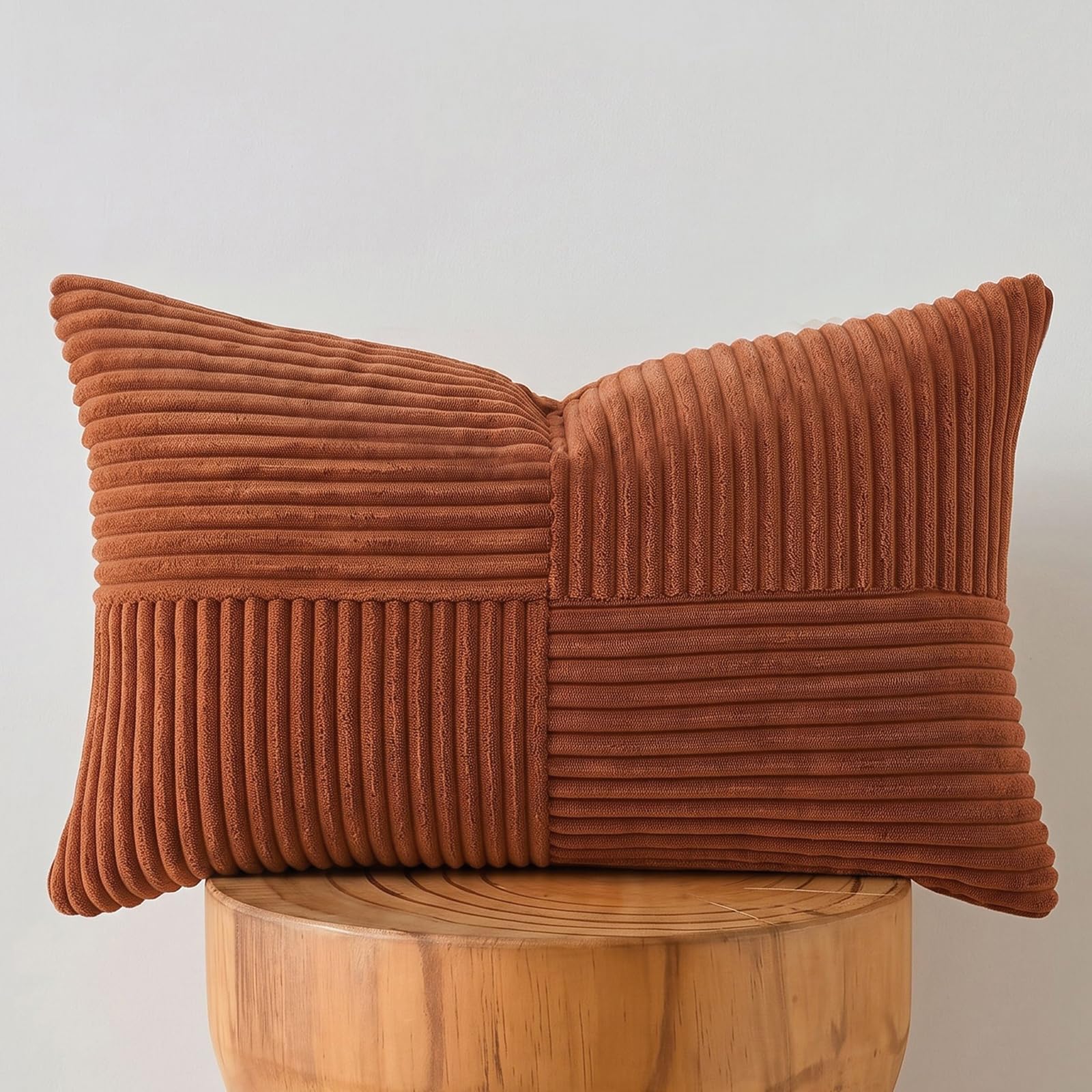 Fundas de cojín rojo óxido 35 x 55 para sofá de terciopelo acanalado moderno suave patrón de cruz decorativa fundas de cojines con cremallera invisible para sofá dormitorio