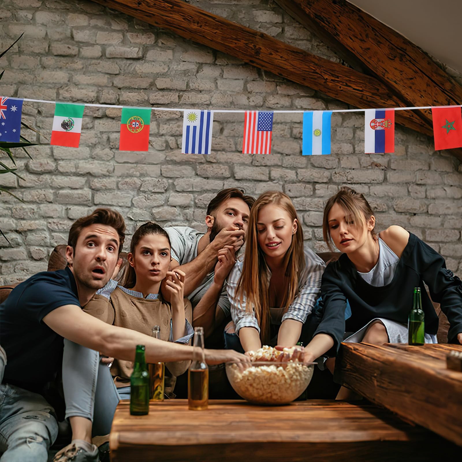 Mikinona Set di Bandierine di Paesi Poliestere 32 Nazioni per Decorazioni Festa Mondiale, Perfette per Finestre e Portici, Lavorazione Raffinata e Buona Texture