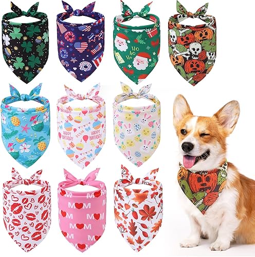 PAWCHIE Bandanas navideñas para perros, paquete de 10 unidades, bufanda triangular para mascotas, estilo festival, bandanas de verano, día de la