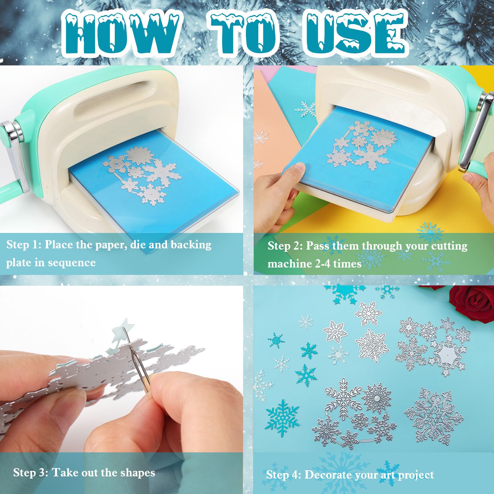 4 Stück Schneeflocken Stanzschablonen - Weihnachten Prägeschablonen Set