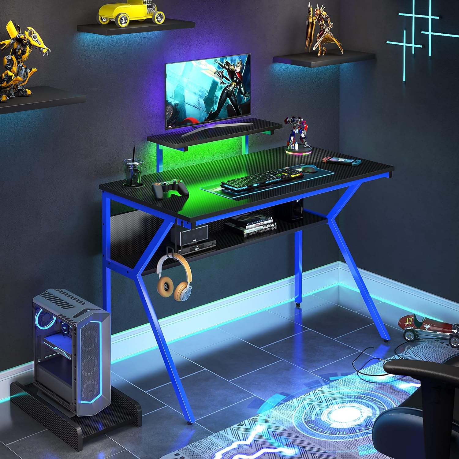 GTRACING Gaming Desk,LED Lighting Computer Racing Style Gaming Desk Office Furniture Office