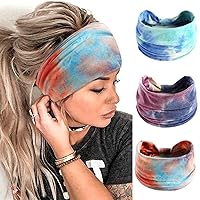 Vista 8 de FULZTEY Diademas bohemias para mujer, bandas anchas anudadas para la cabeza, con estampado floral africano, turbante a rayas, bandanas elásticas