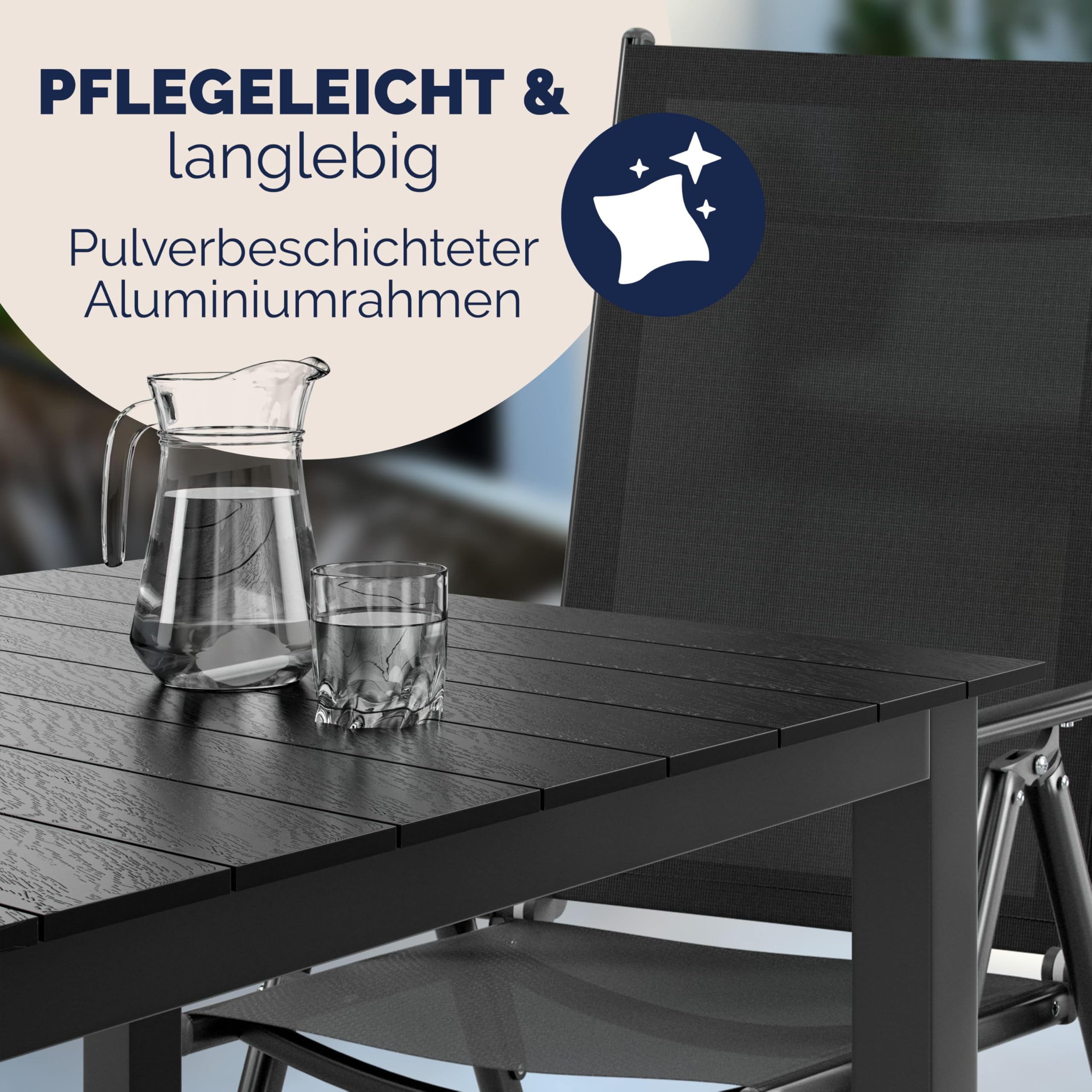 Casaria® Gartenmöbel Set 4 Stühle mit WPC Tisch 80x80cm Aluminium Sicherheitsglas Wetterfest Klappbar Modern Terrasse Balkon Möbel Sitzgruppe Garnitur Bern
