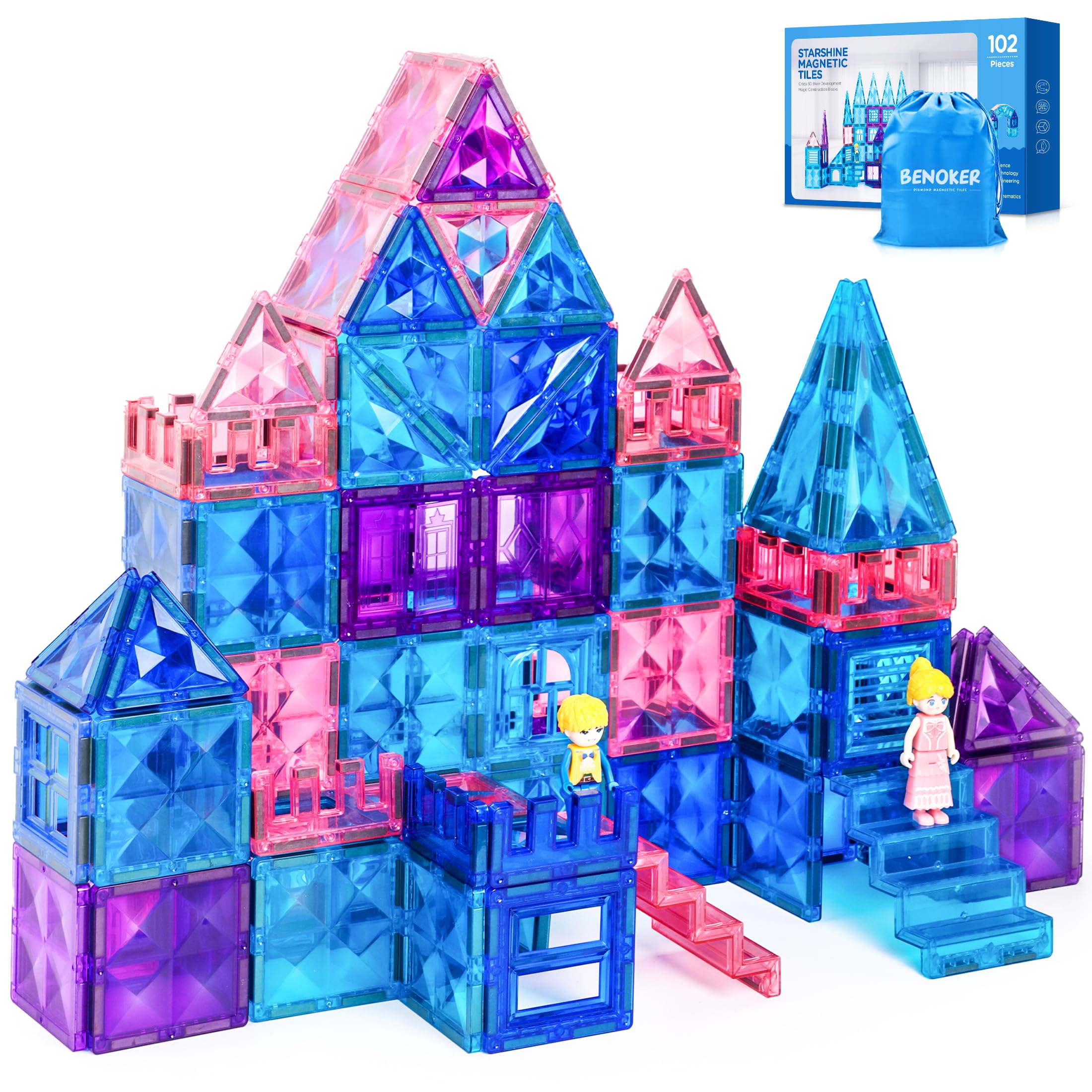 102PCS Ice Castle Magnetic Tiles, 3D Building Blocks STEM Educational Kids Toys for Pretend Play, 3 4 5 6 7 8 Year Old Birthday Gifts for Boys and Girls, Preschool Learning Toys for Christmas