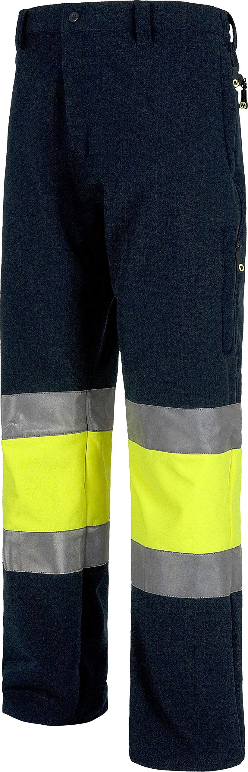WORKTEAM Pantalón Softshell Alta Visibilidad y Cintas Reflectantes, Alta Capacidad Térmica, Cortavientos y Repelente Agua, Multibolsillos con Cremallera. Unisex
