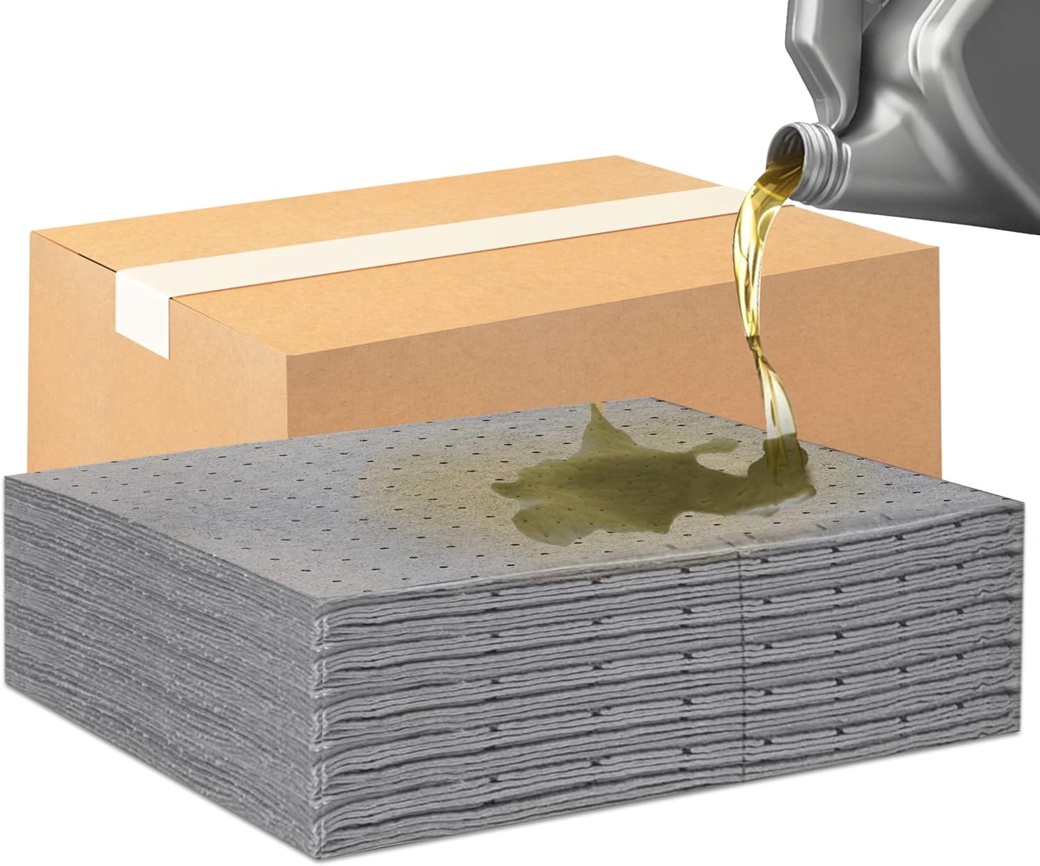 Oil Absorbent Pads – Heavy-Duty 15"x18" & 7.5"x18" Meltblown Polypropylene Mats | Tear-Resistant, Hydrophobic, Reusable, Fast Oil Cleanup for Automotive, Marine & Industrial Use (50, 7.5in x 18in)