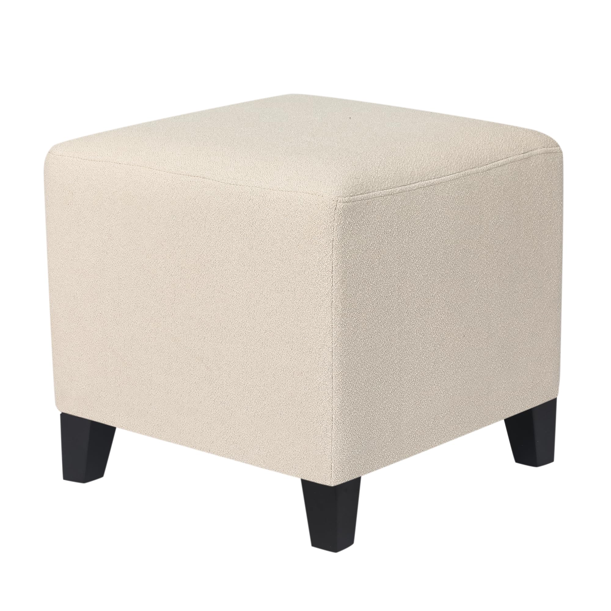Adeco 16.3" Cotton Linen Cube Ottoman Footstool, Square Footrest Stools Coffee Table, Stepstool, Padded Square Seat with Wooden Legs for Living Room,