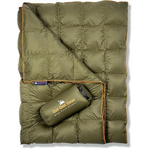 Down Camping Blanket - Puffy, Packable, Lightweight and Warm | Ideal for Outdoors, Travel, Stadium, Festivals, Beach, Hammock | 650 Fill Power Water-Resistant Backpacking Quilt
