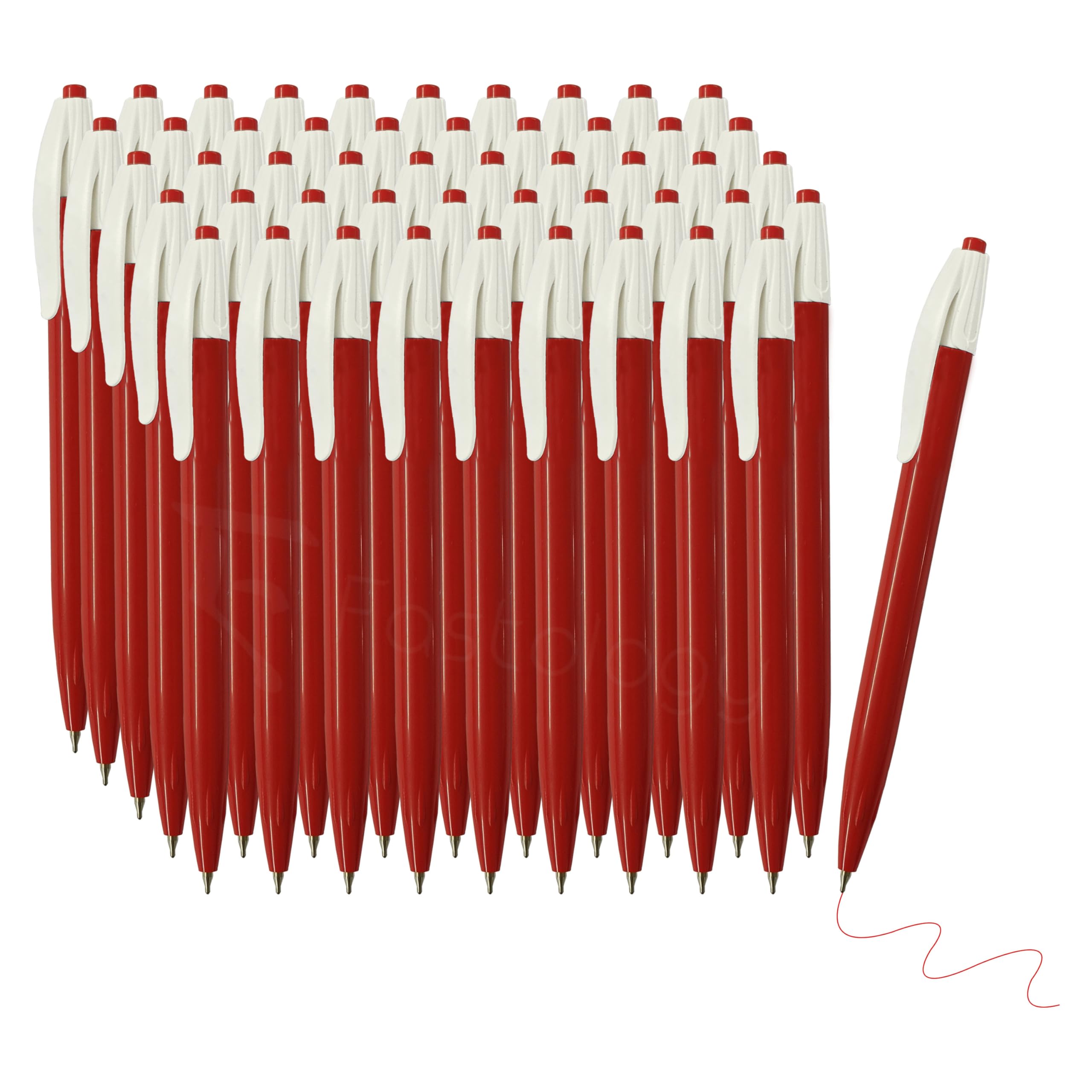 Klick Retractable Ballpoint Pens, RED, 0.7mm Fine Point, Pack of 50, Fine Biro Smooth Pens, Multipack for Everyday Use, Perfect for School Office Home Use, iVAIDEX