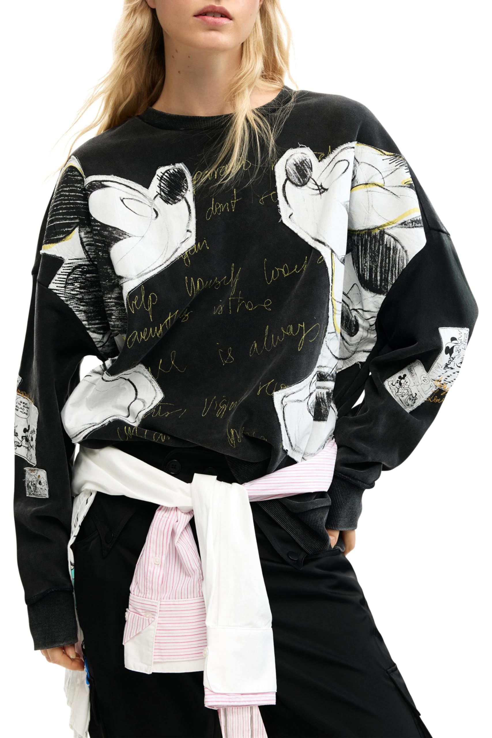 Desigual Damen Schwarz Sweatshirt Kiss Mickey 26Swsk08 Relaxed Fit