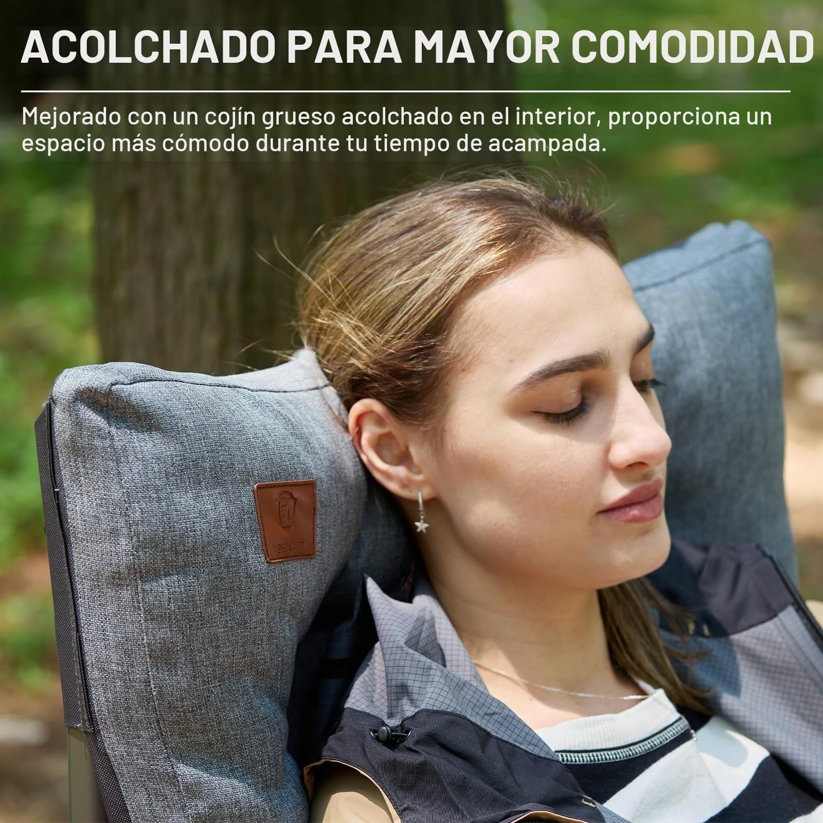 EVER ADVANCED Silla de Camping para Adultos de Gran tamaño, Resistente y Extra Ancha con reposabrazos Duro, 230 kg, Silla Plegable Acolchada de 6 cm, Bolsillo Lateral
