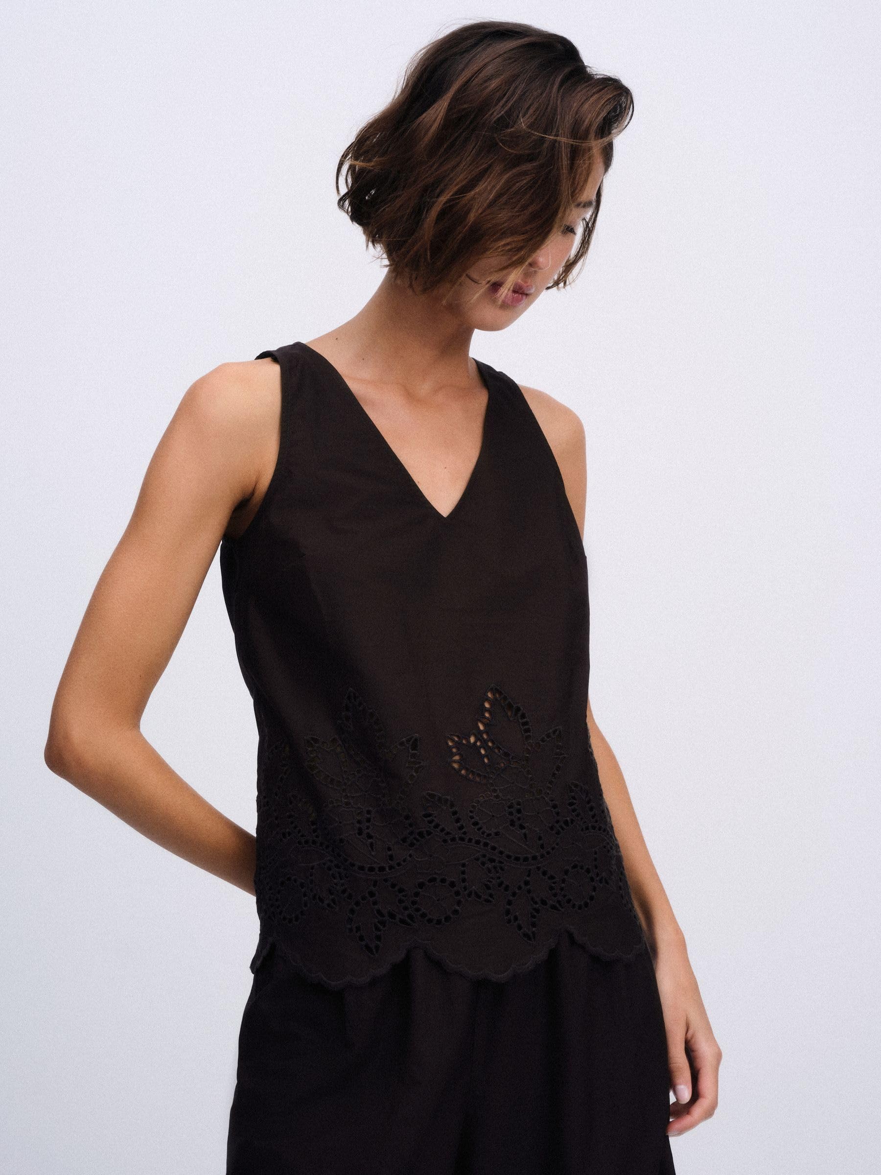 THE SET Donne Confezione da 2 top senza maniche con scollo a V in pizzo sangallo
