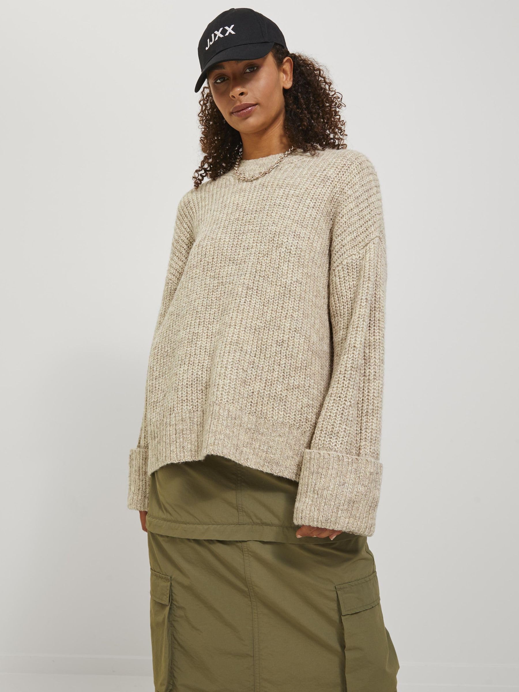 JACK & JONES Jxellinora Crew Neck Knit sweter damski z dzianiny, biały, L