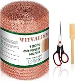 Copper Mesh Rodent Control, 5in x 32ft Premium Copper Wool Ideal for Hole Blocking, Rustproof Pure Mesh for Mice Slug Snail Control, with Exclusive Wood Stick and Scissors