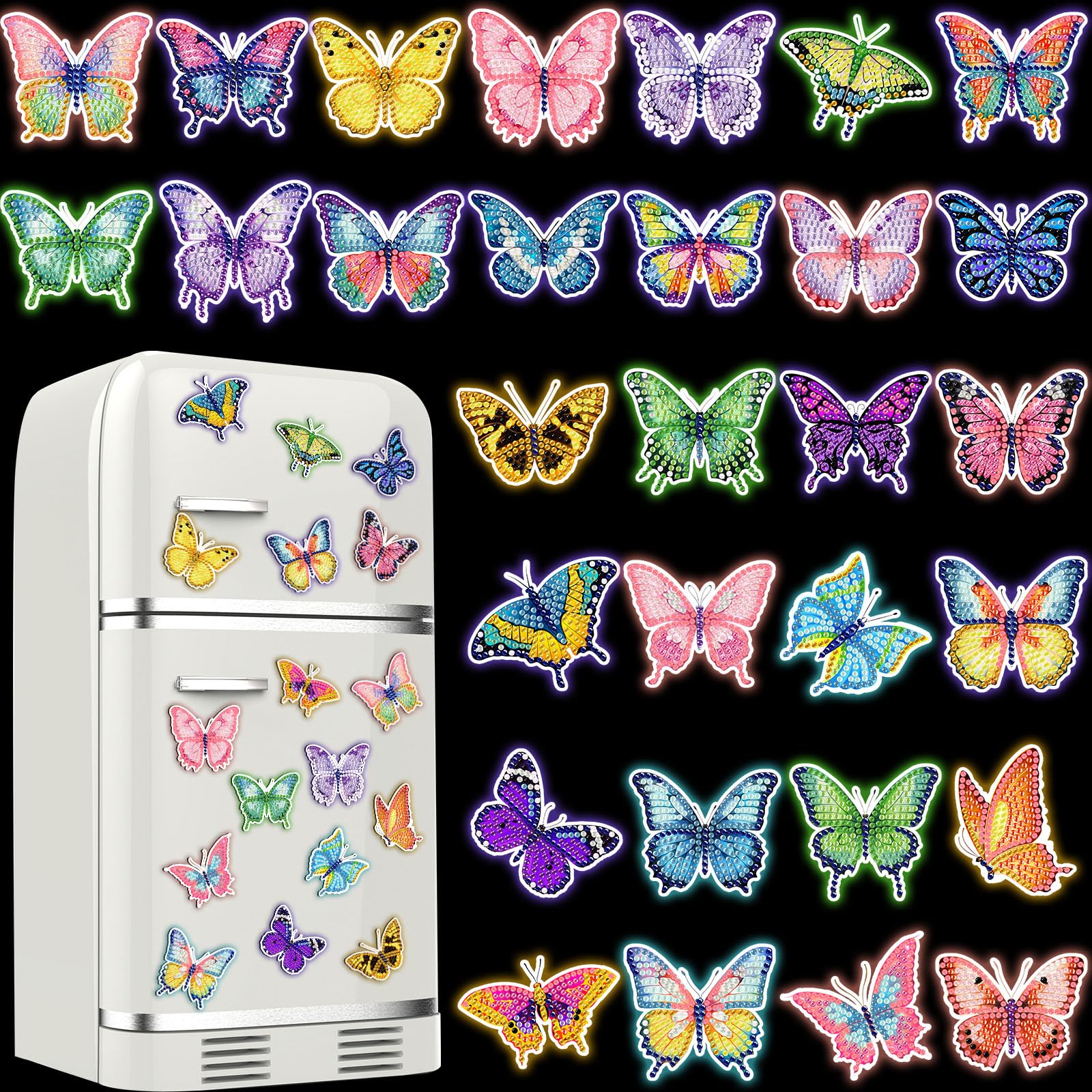 8-Piece Diamond Painting Fridge Magnets – Butterfly Design Craft Kit - View #3