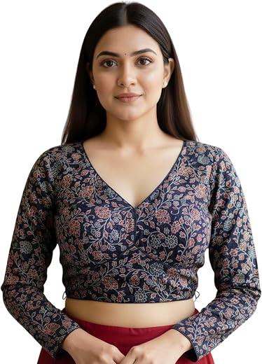 Shrisay Creation Women's Ready-to-Wear Pure Ajrakh Cotton Blouse - Heavy Ajrakh Print | V-Neck Front, Back Hook Closure | ...
