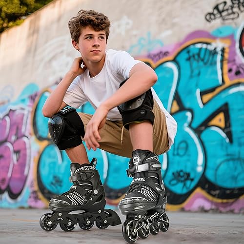 Miniatura 36 de SULIFEEL Patines en línea de unicornio arcoíris para niñas y niños, 4 tamaños, ajustables, con ruedas iluminadas, para niños principiantes C rosado