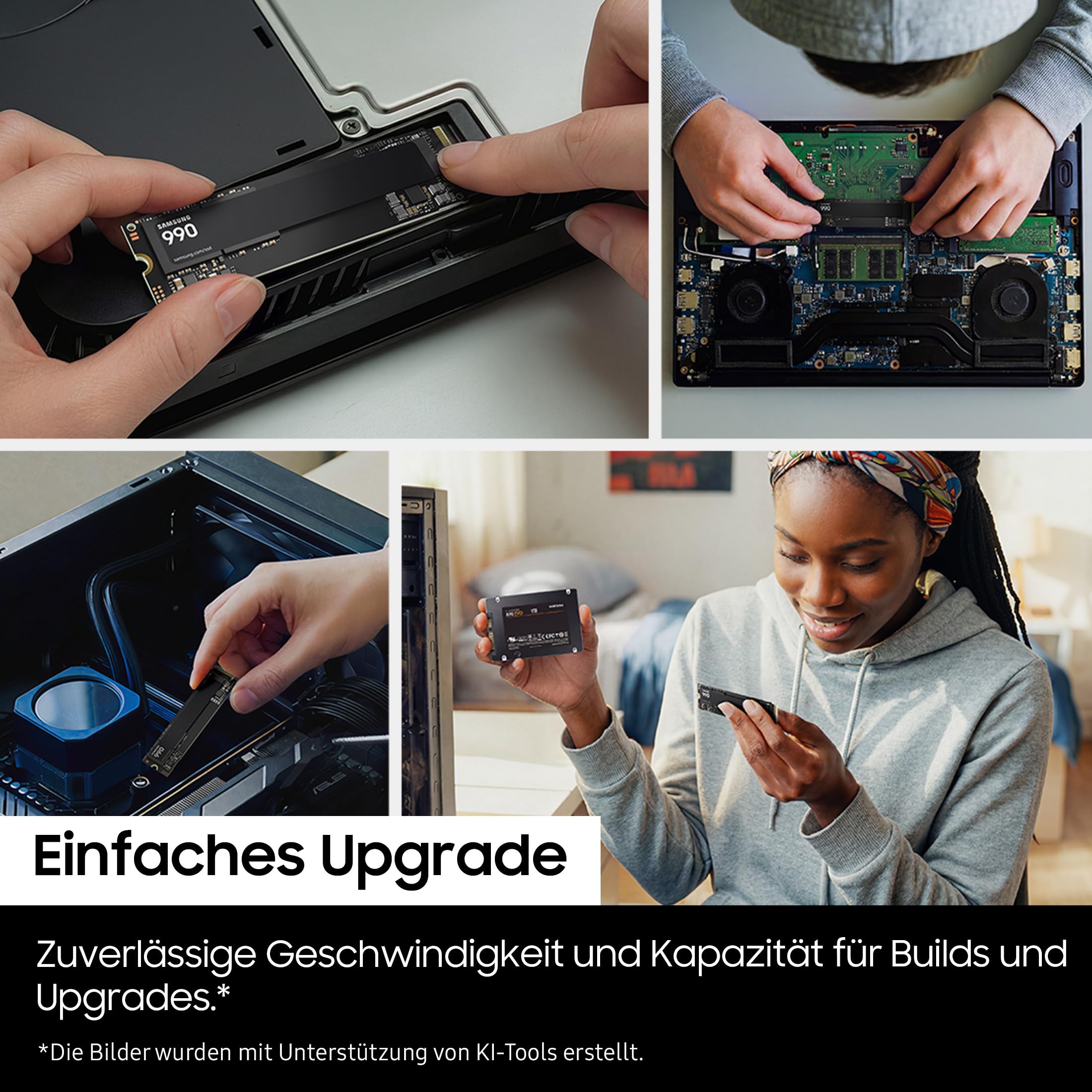 Samsung SSD 990, Interne M.2 NVMe SSD Festplatte, 1TB, PCIe 4.0 x4 | Datenspeicher, NVMe 2.0, Bis zu 7.150/6.450 MB/s Lese-/Schreibgeschwindigkeit, Für Arbeit, Gaming & Kreatives, MZ-V9V1T0BW