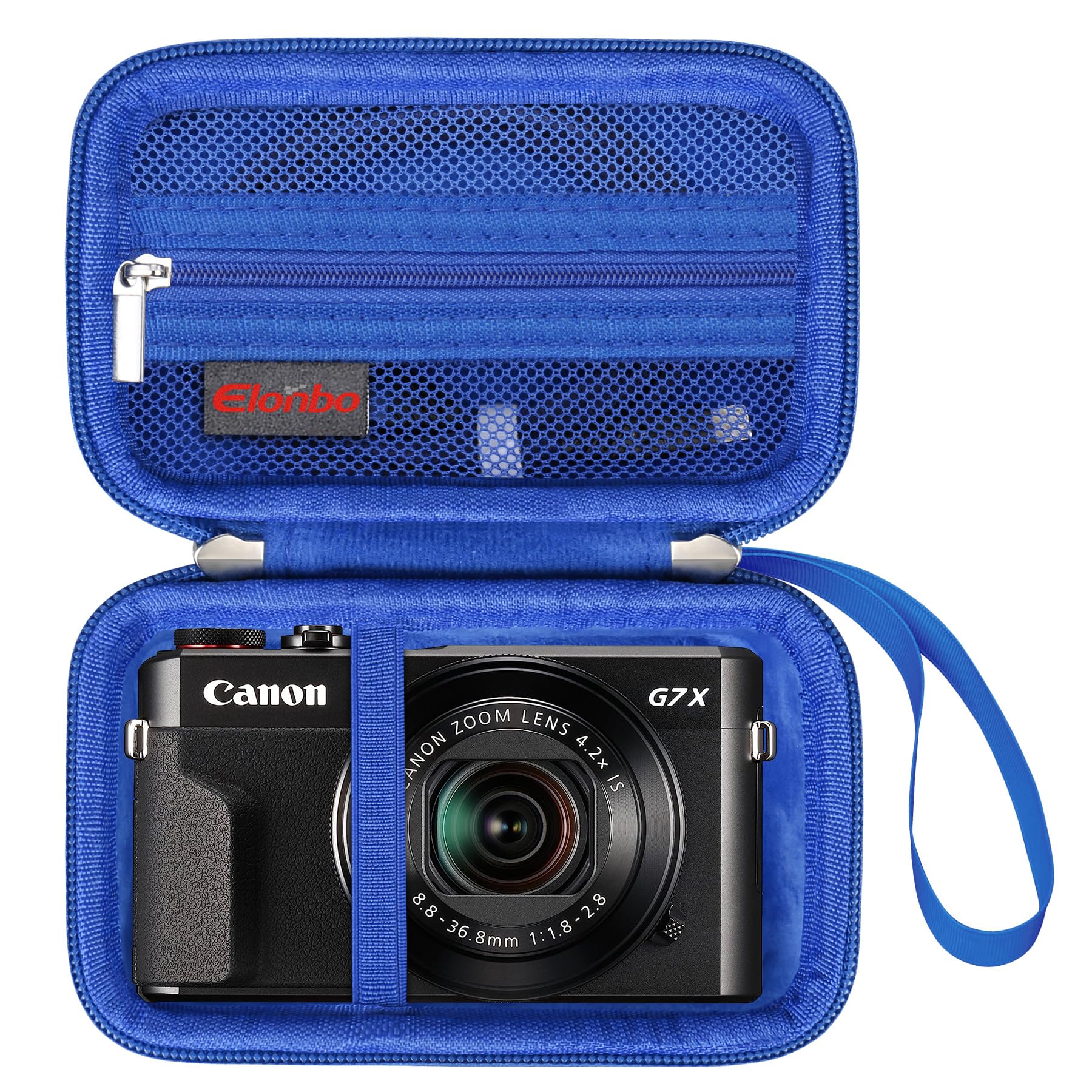 Elonbo Carrying Case for Canon PowerShot G7 X Mark III/ G7 X Mark II/ G7 X Digital Camera, Canon G7X Mark iii/ii 4K Vlogging Camera Hard Travel Bag, Extra Mesh Pocket fits Cables Battery, Blue