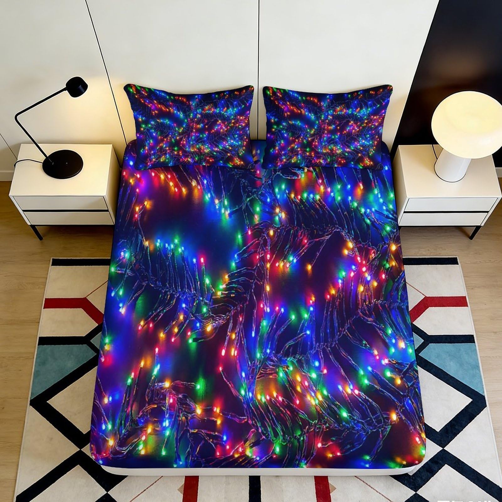 Jqzkxnhpbr Style-8 3D Printed Rainbow Lights Fitted Sheet Microfiber Vibrant Colorful Night Sky Mattress Cover For Bedroom Dorm 90X200x25cm