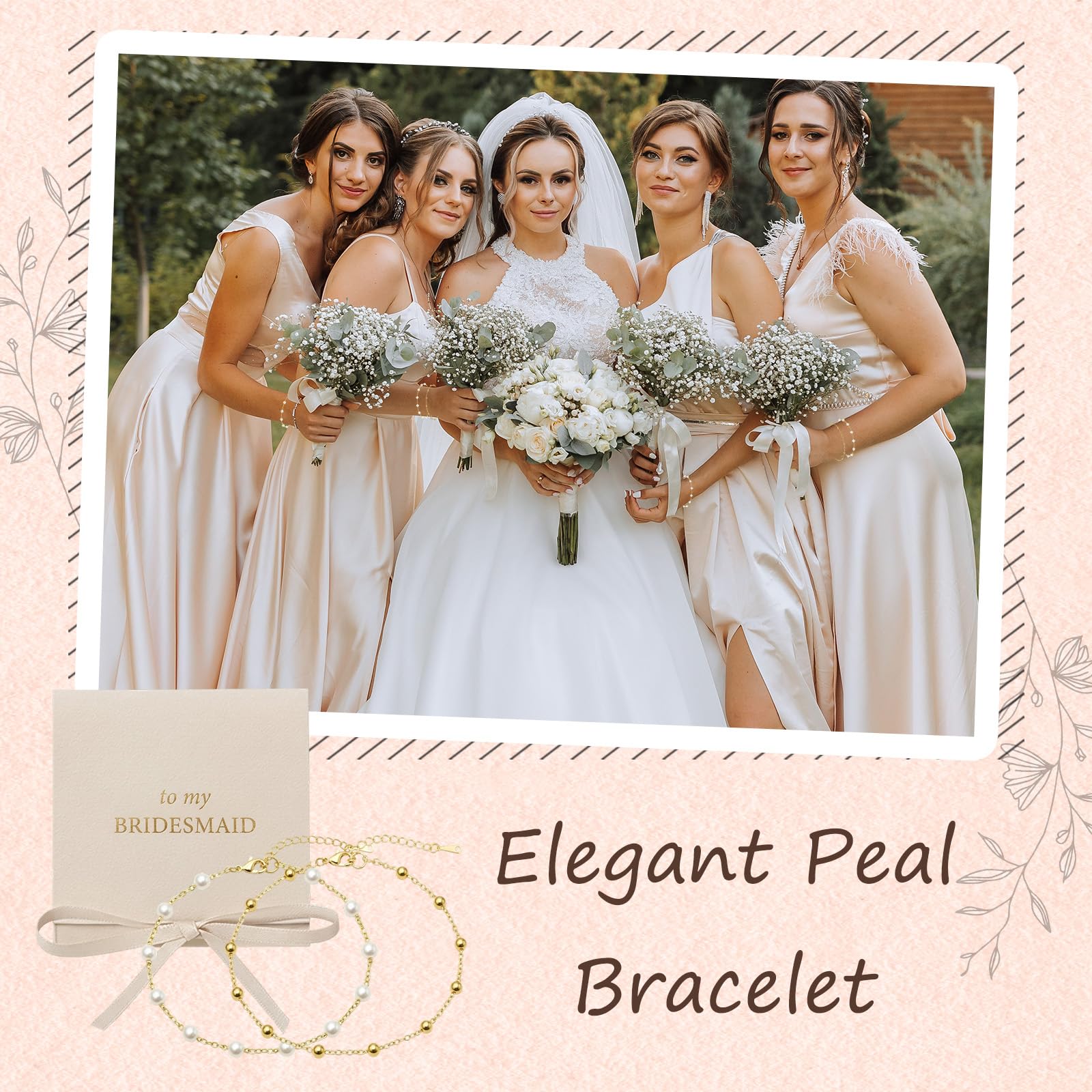 Dreamfox 24PCS 8 Set Bridesmaid Gift Pearl Bracelets for Women 18K Gold Bracelets Bulk Surgical Stainless Steel Bridesmaid Jewelry for Wedding Party Favor