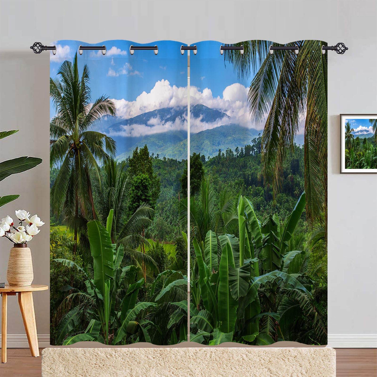 ANHOPE Rainforest Curtains Eyelet Ring Top Soft Thermal Insulated Blackout Curtains Nature Tropical Jungle Forest Print Pattern Decorative Window Drapes for Bedroom Living Room 46 x 90 Inch 2 Panels — image 1