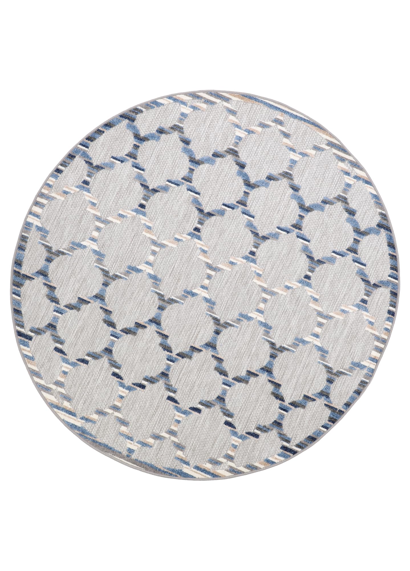 TAPISO Patio Rund Teppich Indoor Outdoor Grau Beige Blau Marokkanisch Design Sisaloptik Wetterfest UV-beständig Terrasse Wohnzimmer ÖKO-TEX 120 x 120 cm