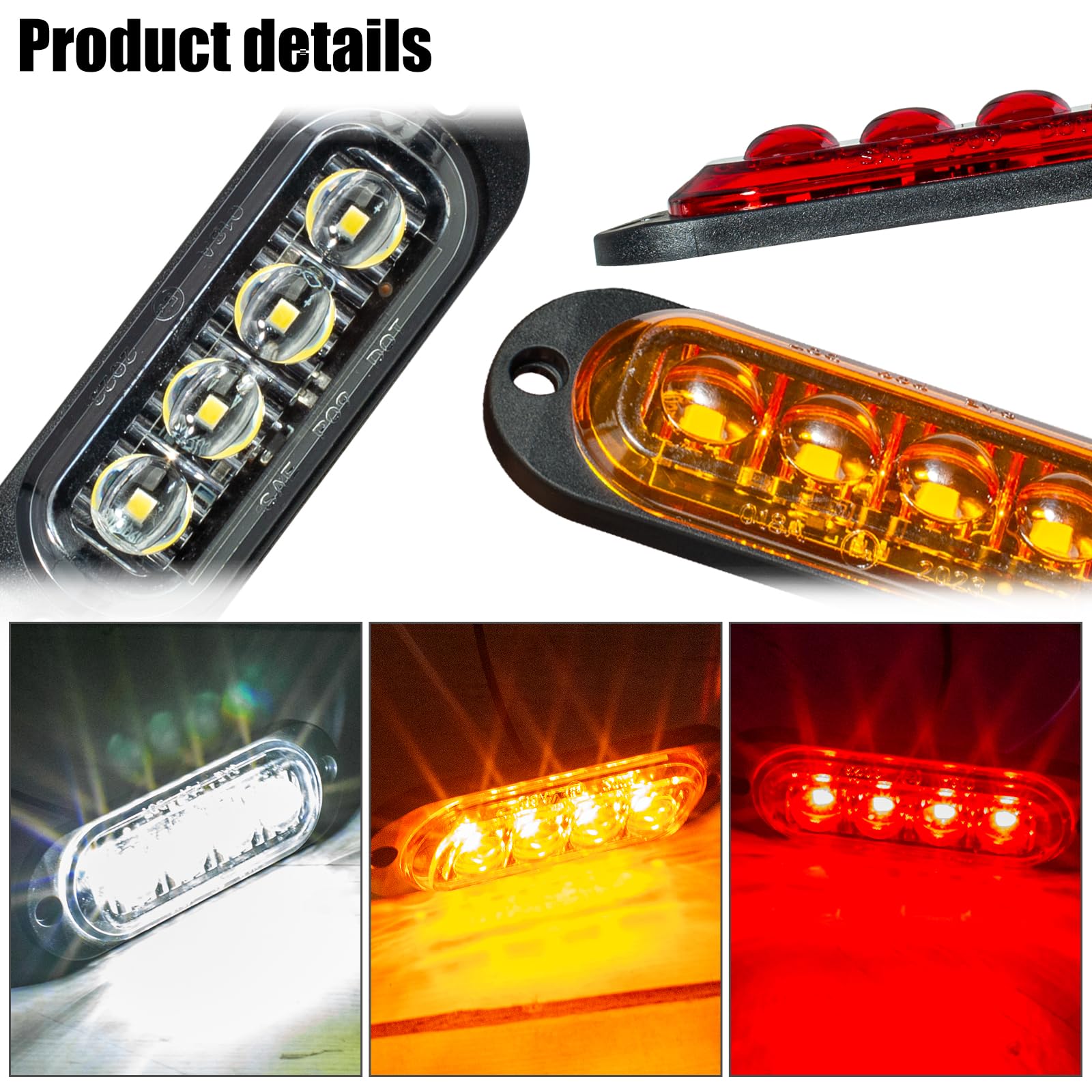 Catekro 30 x Begrenzungsleuchten mit 4 Leuchten 86mm 12V/24V Weiß+Gelb+Rot