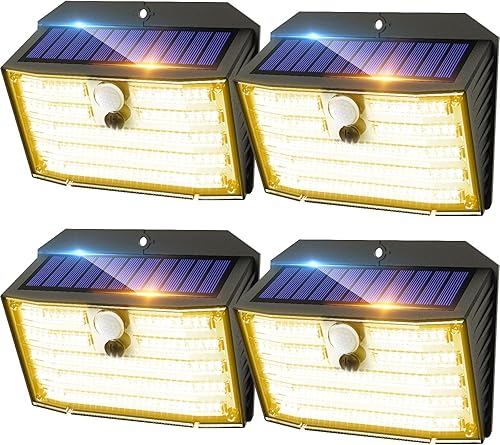 Miniatura 18 de CLAONER Luces solares para exteriores [126 LED], luces inalámbricas con sensor de movimiento, luces de seguridad impermeables IP65, 3 modos, ángulo