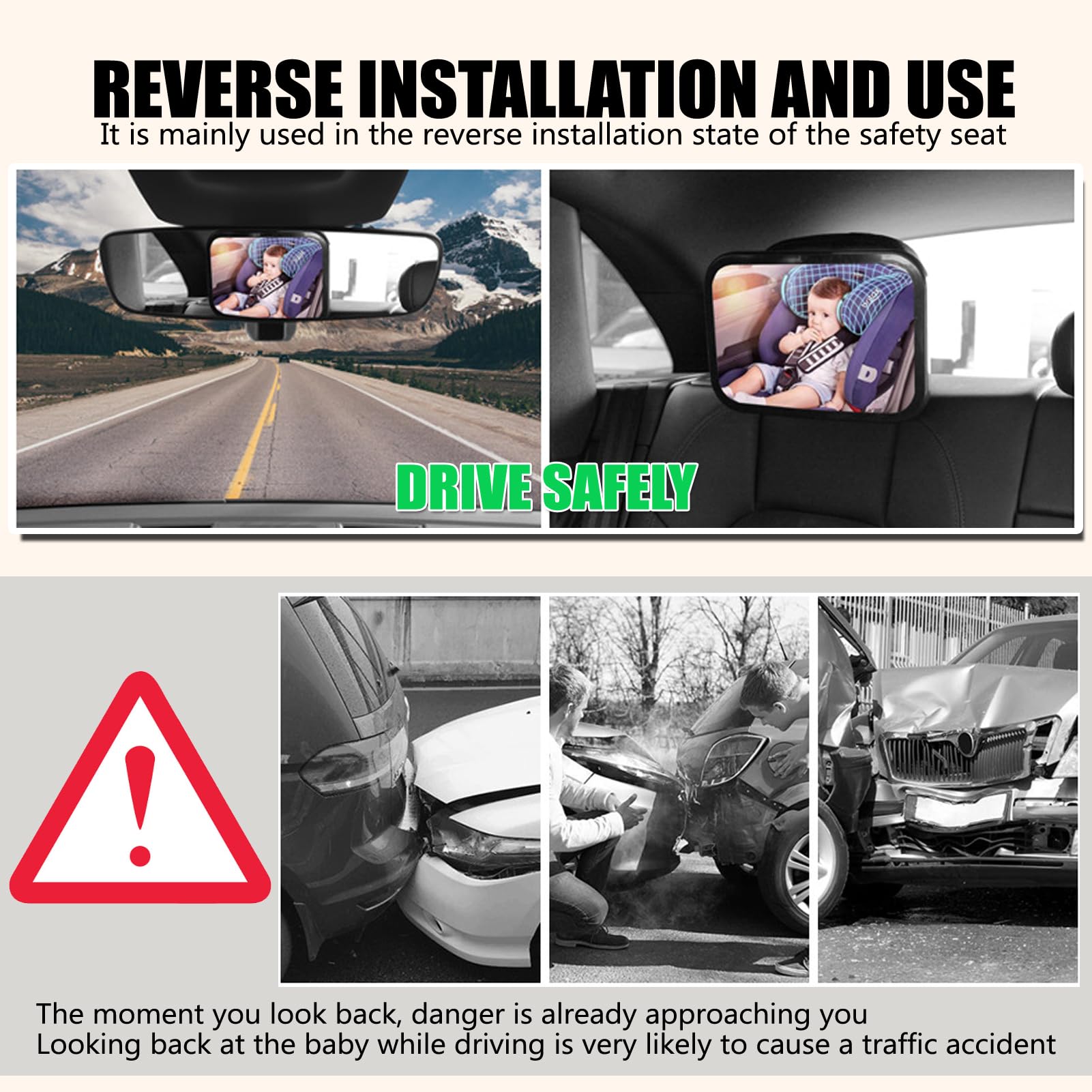auvstar Espejo Retrovisor de Seguridad Coche Bebé, Observación para Asiento Trasero, Instalación Sencilla, Esenciales para Padres Primerizos