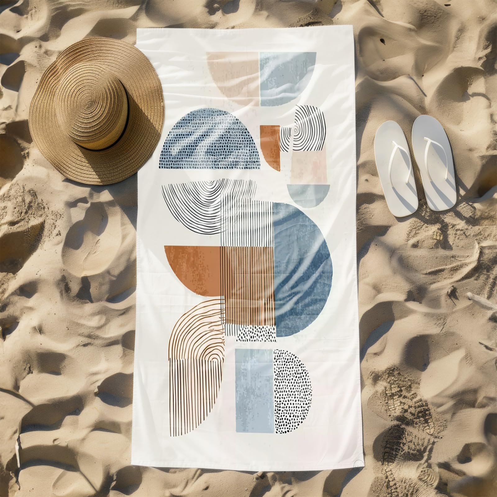 Generisch XXL Strandtuch Microfaser 180 X 90 Himmelblau Braun Muster Strandhandtuch Groß Kompakt Und Sandfest Schnelltrocknend Reisehandtuch Für Den Strand Gym Travel Sauna