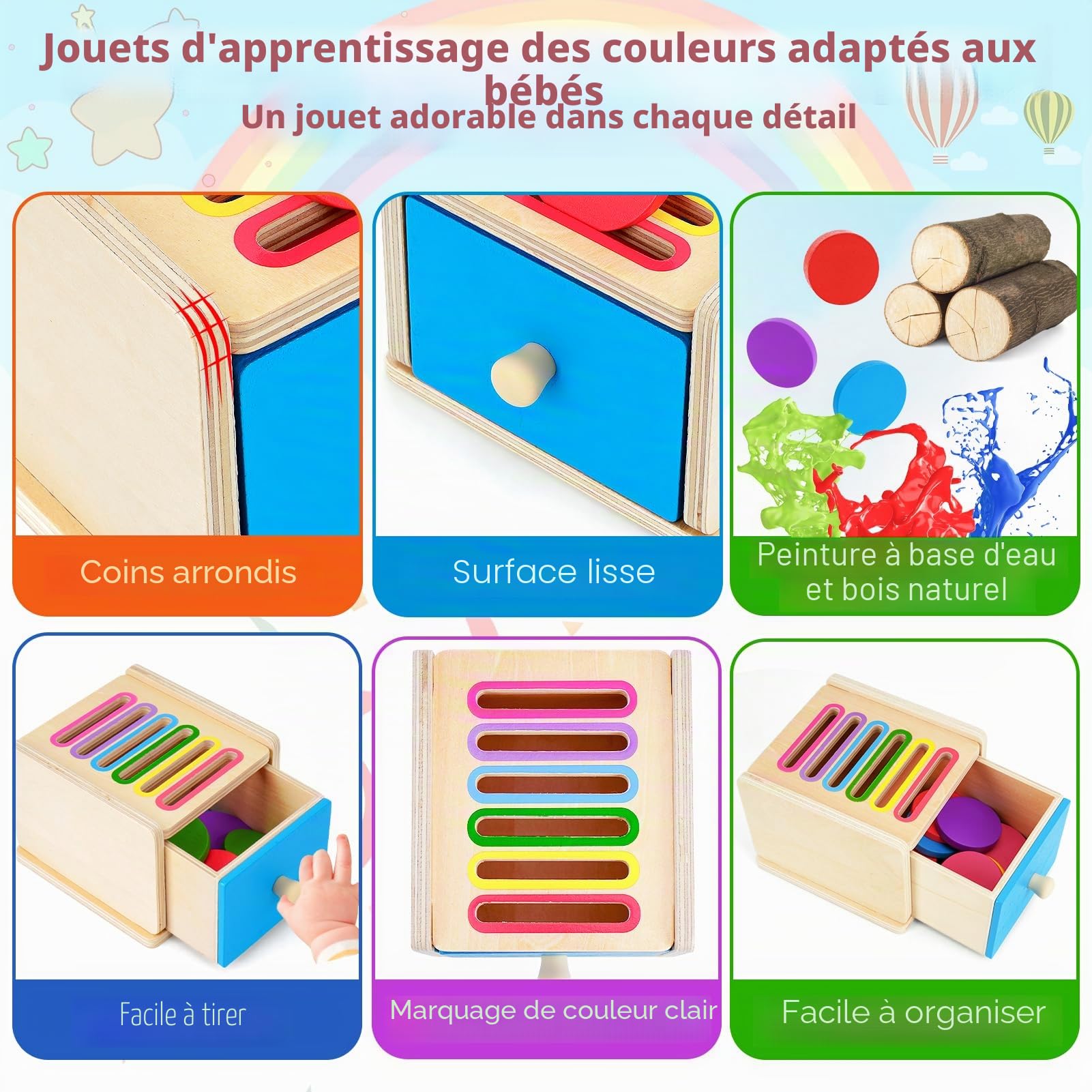 FCSONU Jouet Bebe 1 2 3 Ans, Jeux Enfants 1 2 3 Ans, Jeux Montessori 2 1 3 Ans, Jeux Educatif 2 Ans Apprendre Les Couleurs, Cadeau Fille Garçon 1 2 Ans Anniversaire & Cadeaux Noel