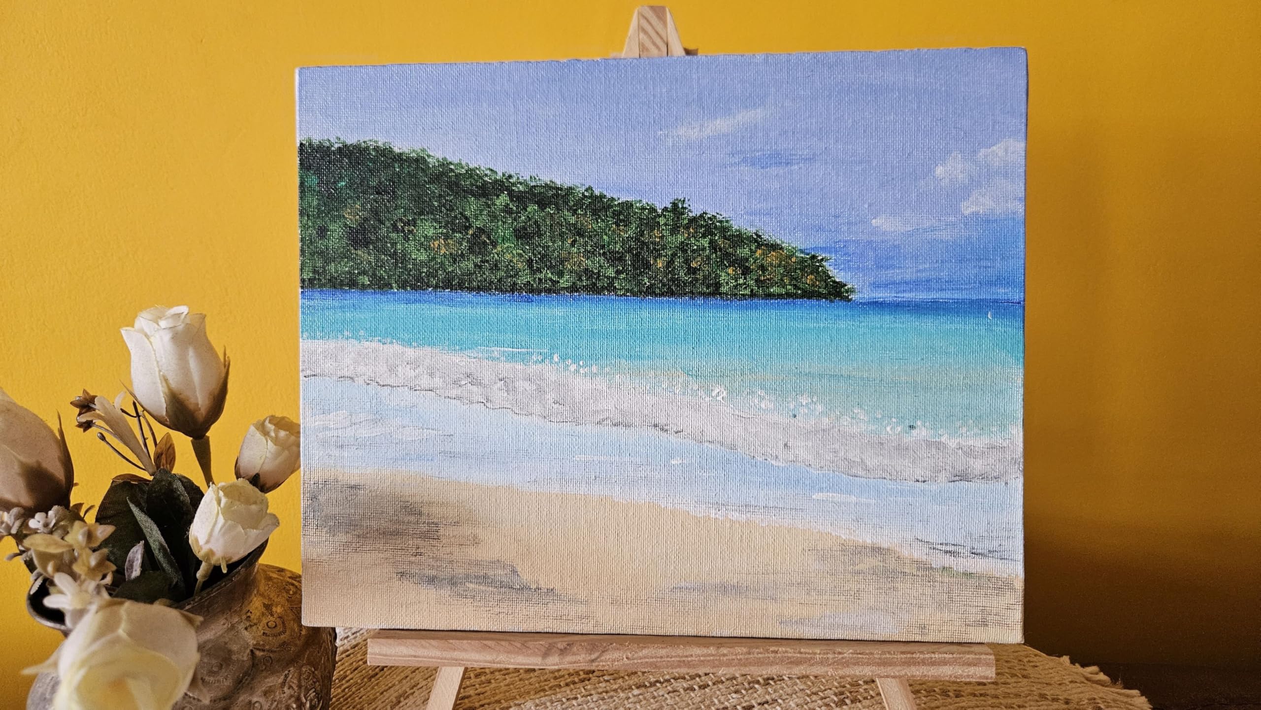Original Handmade Acrylic Painting on Canvas Board - A Walk By The Beach!