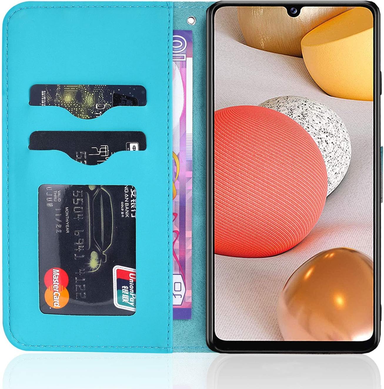 Norn for Samsung Galaxy A42 5G Phone Case,Tree of Life Embossed Folio Flip PU leather wallet case,with stand function,Magnetic Closure,shokproof Protective Cover Case with Card Slots,Blue - Image 4