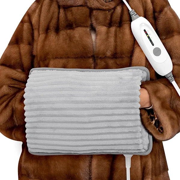 Electric Hand Warmer, Soft Flannel Heated Gloves, Hand Warmer Pouch, Heating Pad for Hands Pain Relief Fingers Arthritis for Women Men Elder Xmas Gifts, Auto Off & 3 Levels, Grey