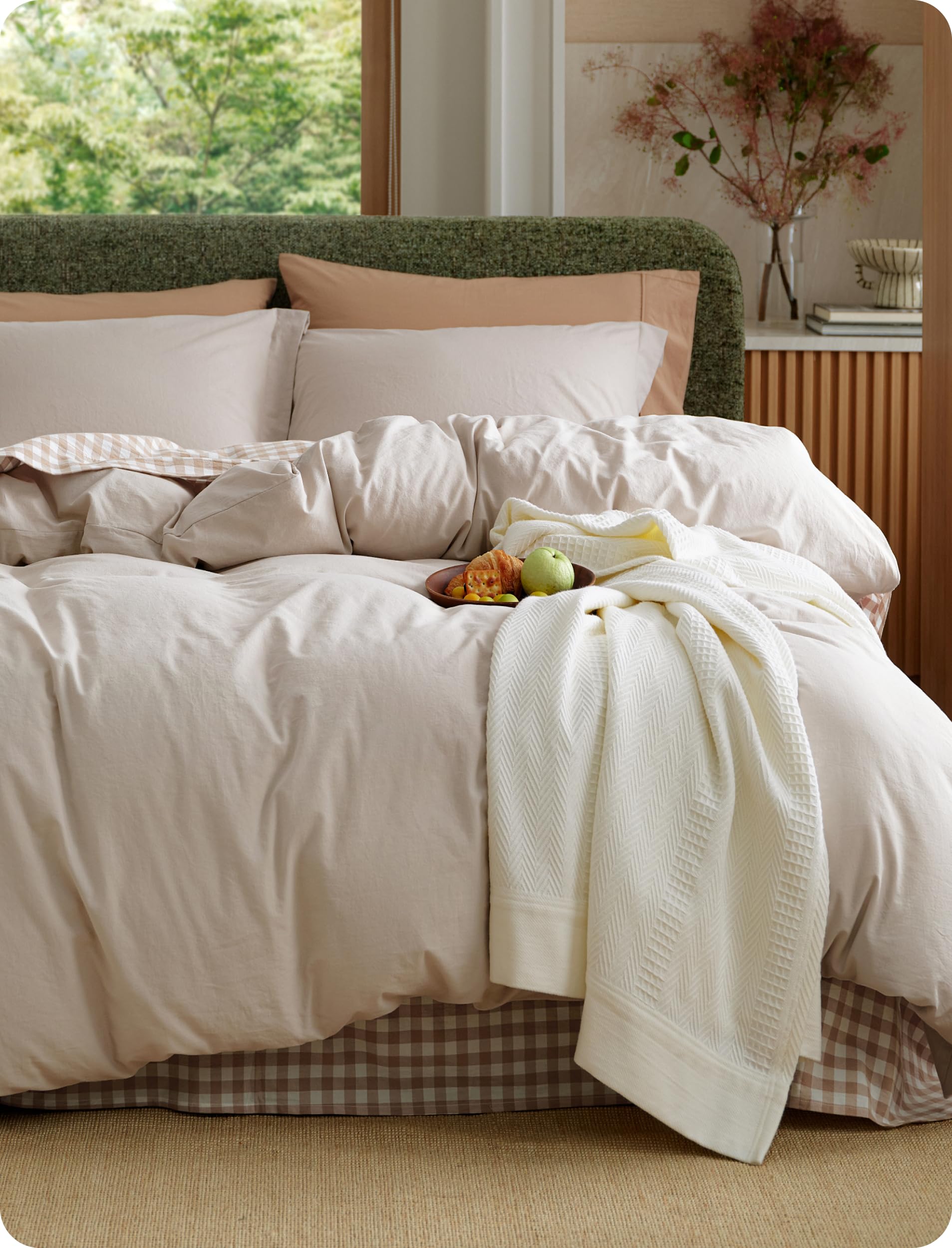 Bedsure PureWoven 100% Washed Cotton Duvet Cover Set, King Size, 3-PC