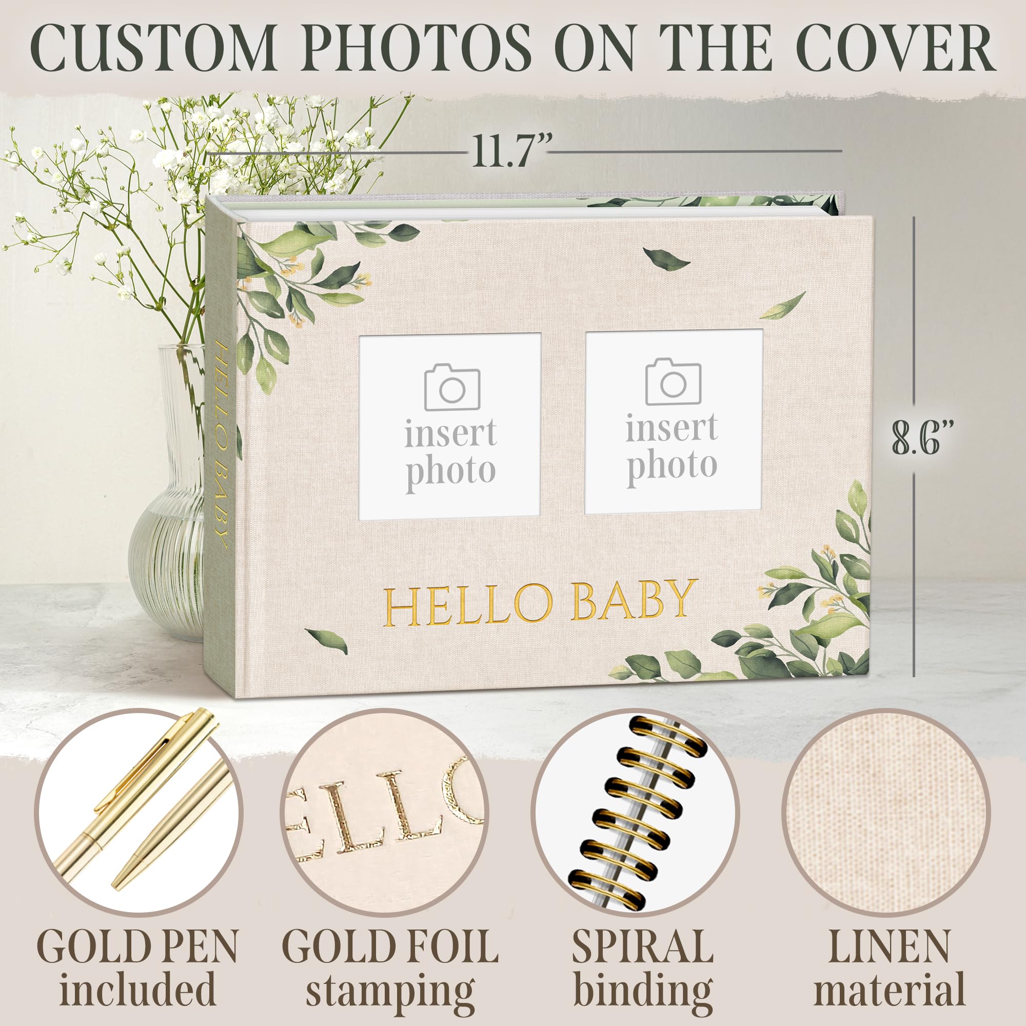 Andenken Baby Erinnerungsbuch 30,2 x 22,4 cm, Meilensteinbuch für Baby mit goldenem Stift und Matte Papier Hardcover-Box. geschlechtsneutrales Erinnerungsbuch für Baby Junge oder Mädchen, Babybuch mit